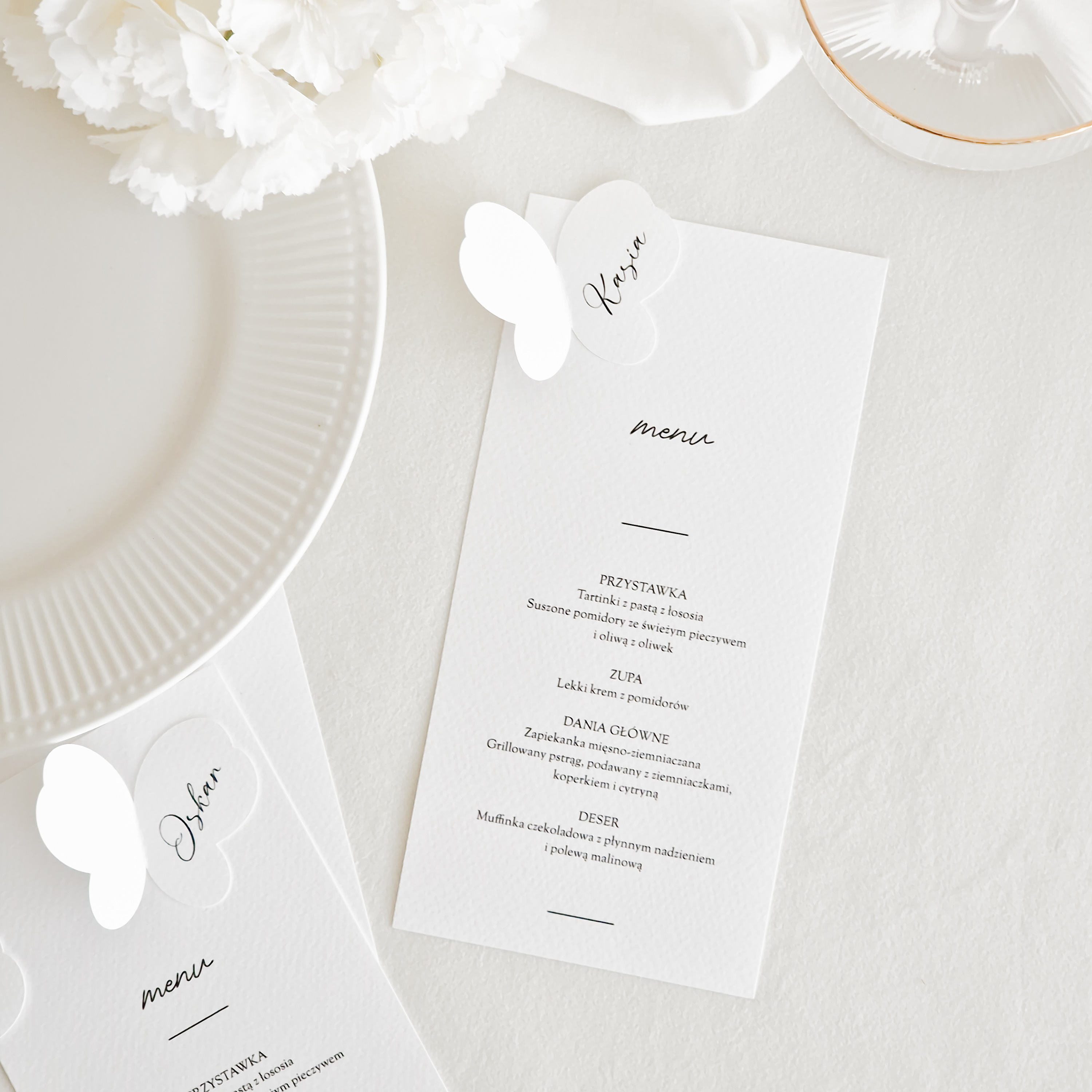 Menu weselne z winietką motylkiem