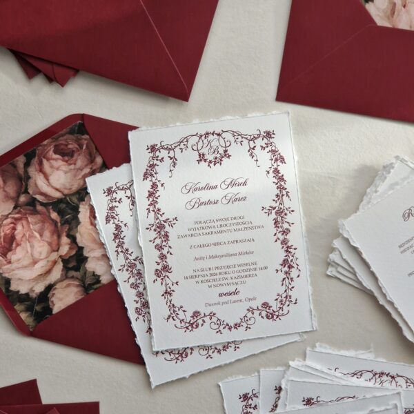 Zaproszenie ślubne Grace z kwiatową ramką w stylu vintage